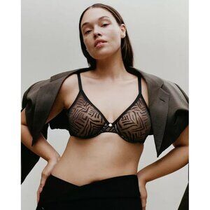 🆕CHANTELLE Graphic Allure Lace Plunge Underwire T-Shirt Bra 34DD Black #C21T2